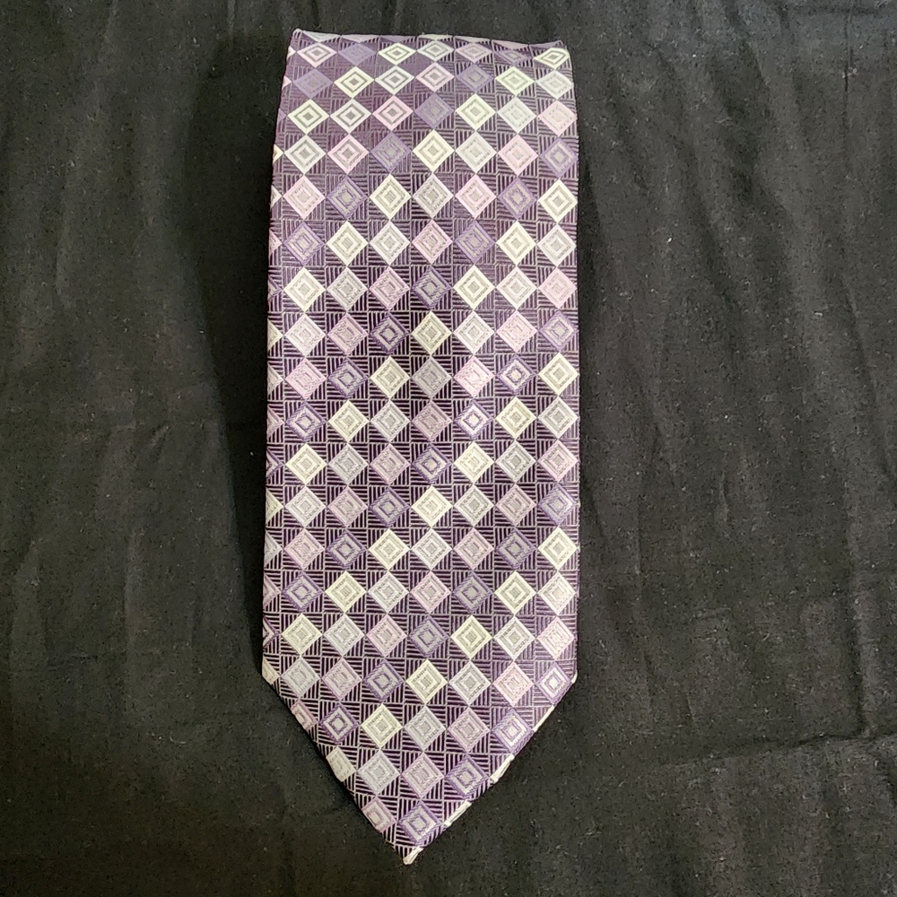 Vintage Stafford Tie, 100% polyester.  Purple & grey, 60x3.5 in